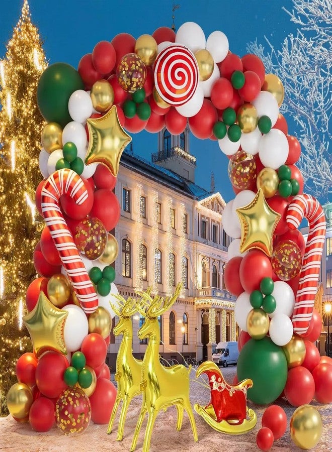 HIPIHOM Christmas Balloon Garland Arch Kit with 138 Pcs Red Green Sequin Balloons with Candy Cane Balloons Gold Star Moose Sleigh Balloon for Kids Xmas Birthday New Year Decorations (Red) - Image 4